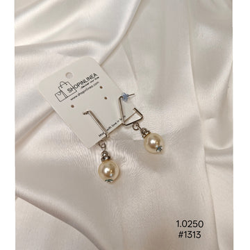 Silver-Toned Pearl Drop Earrings