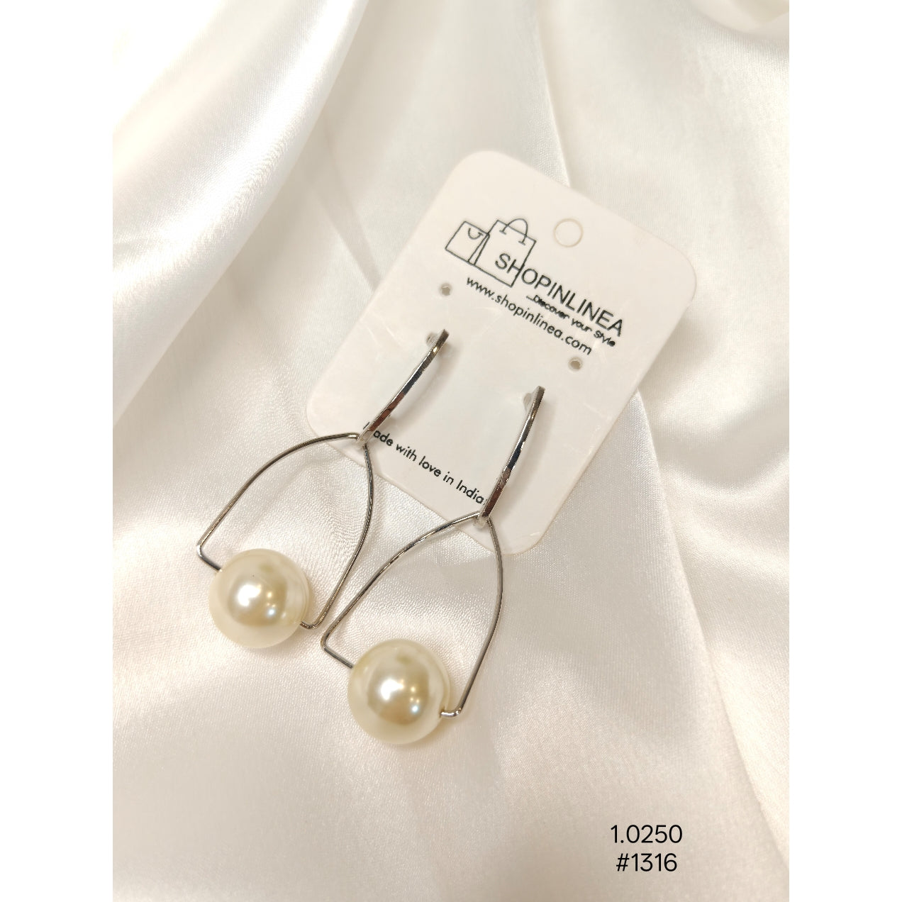 Silver Plated wire pearl drop Earrings