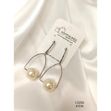 Silver Plated wire pearl drop Earrings