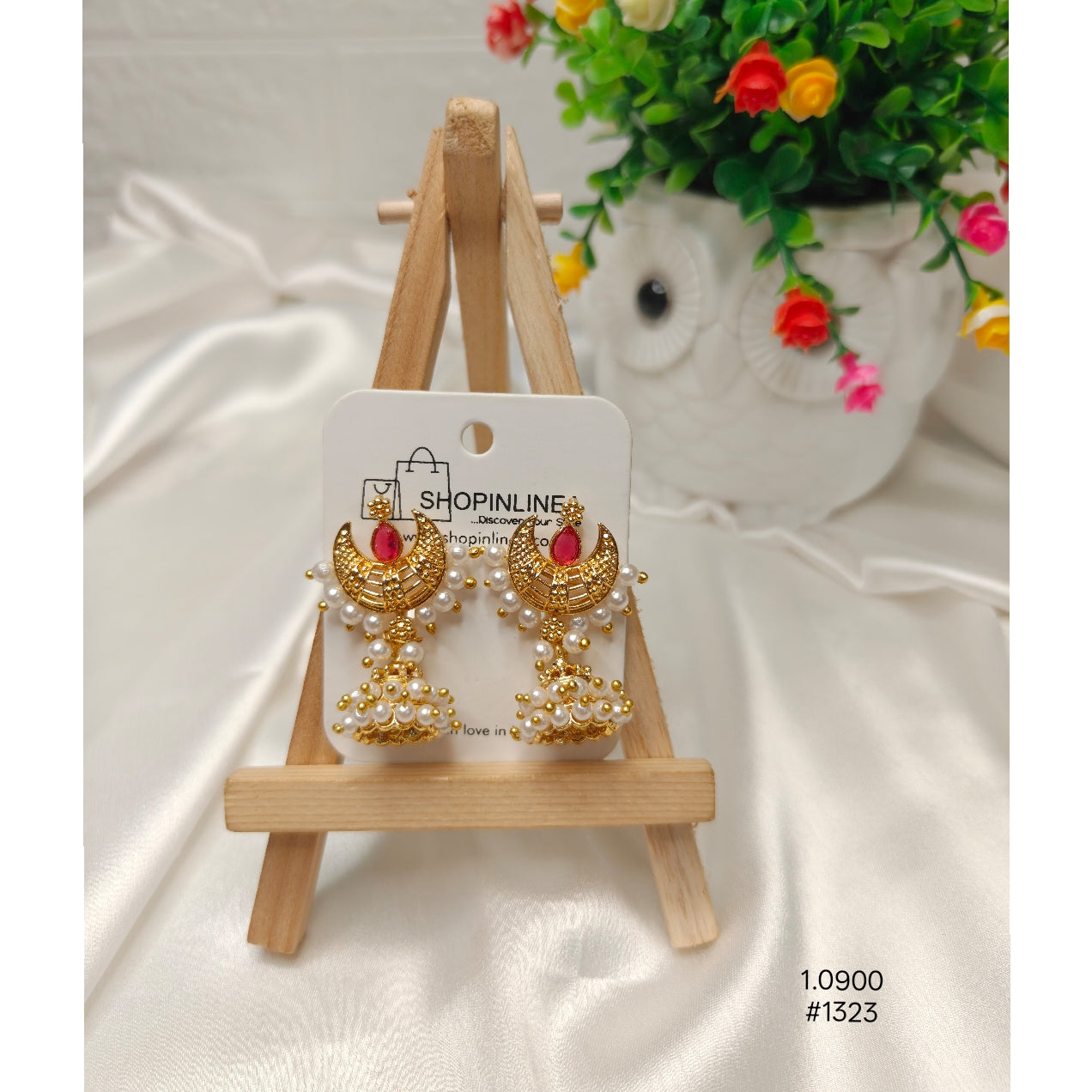 Gold-Plated Crescent Moon Jhumka