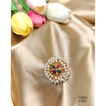 White and Gold Alloy Pearl Kundan Ring