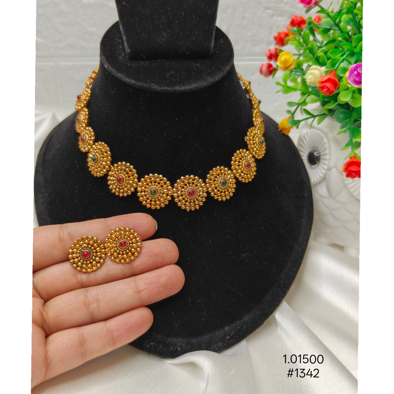 Matte Gold Plated Floral Necklace Set