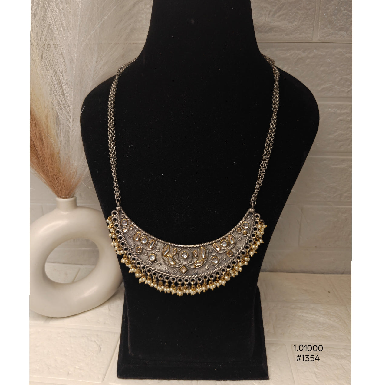 Oxidized Silver Crescent Necklace