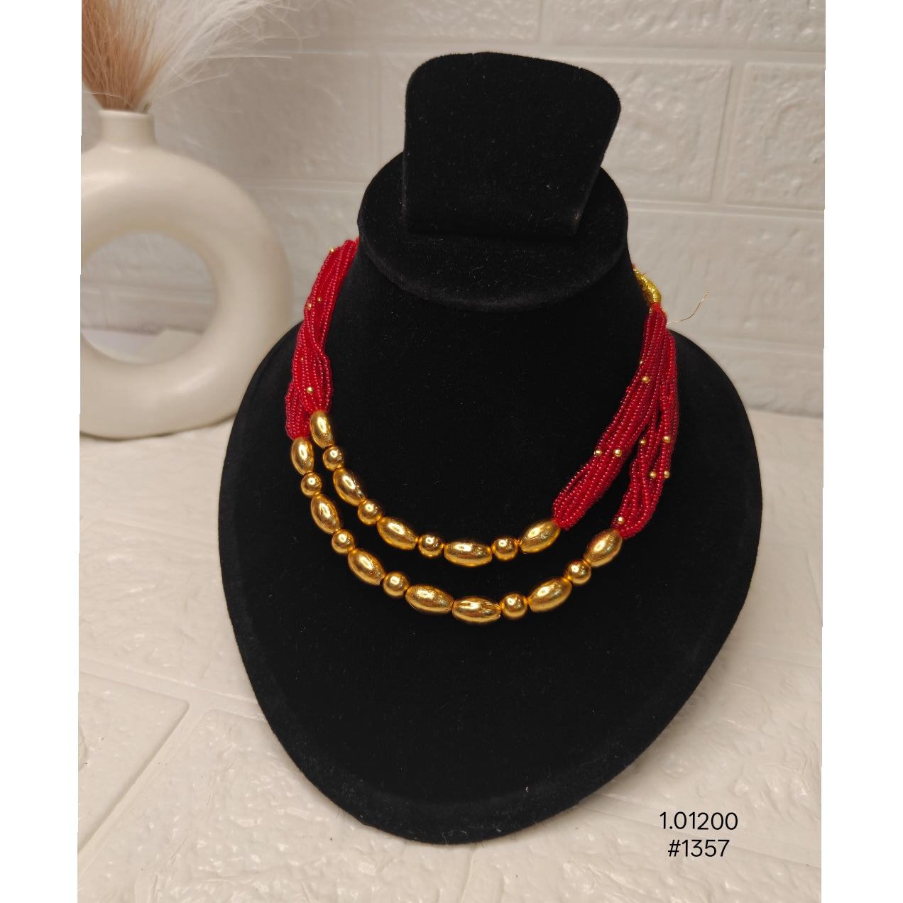 Layered Conical Red Bead Necklace
