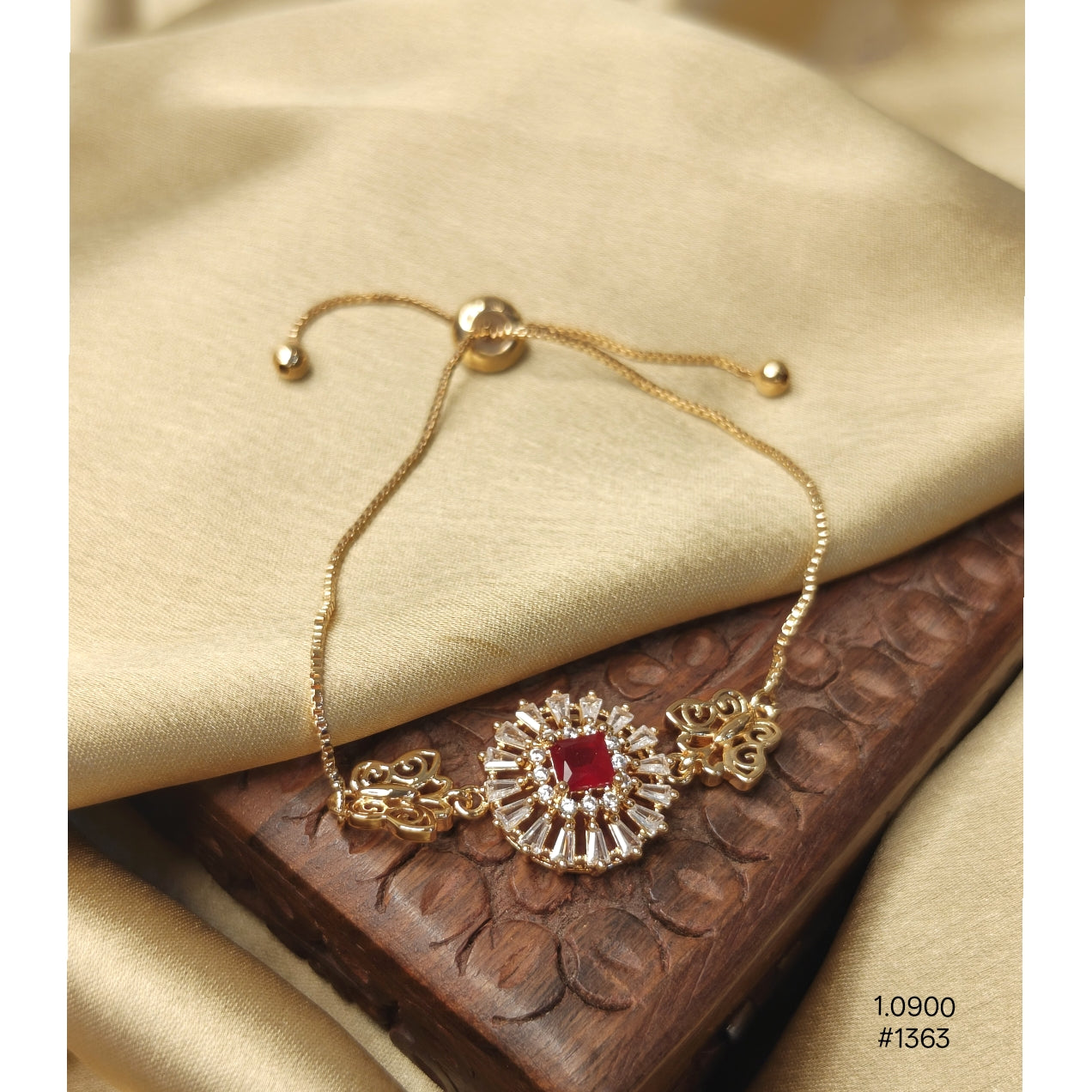 Ruby Red Gold Plated Diamond Bracelet