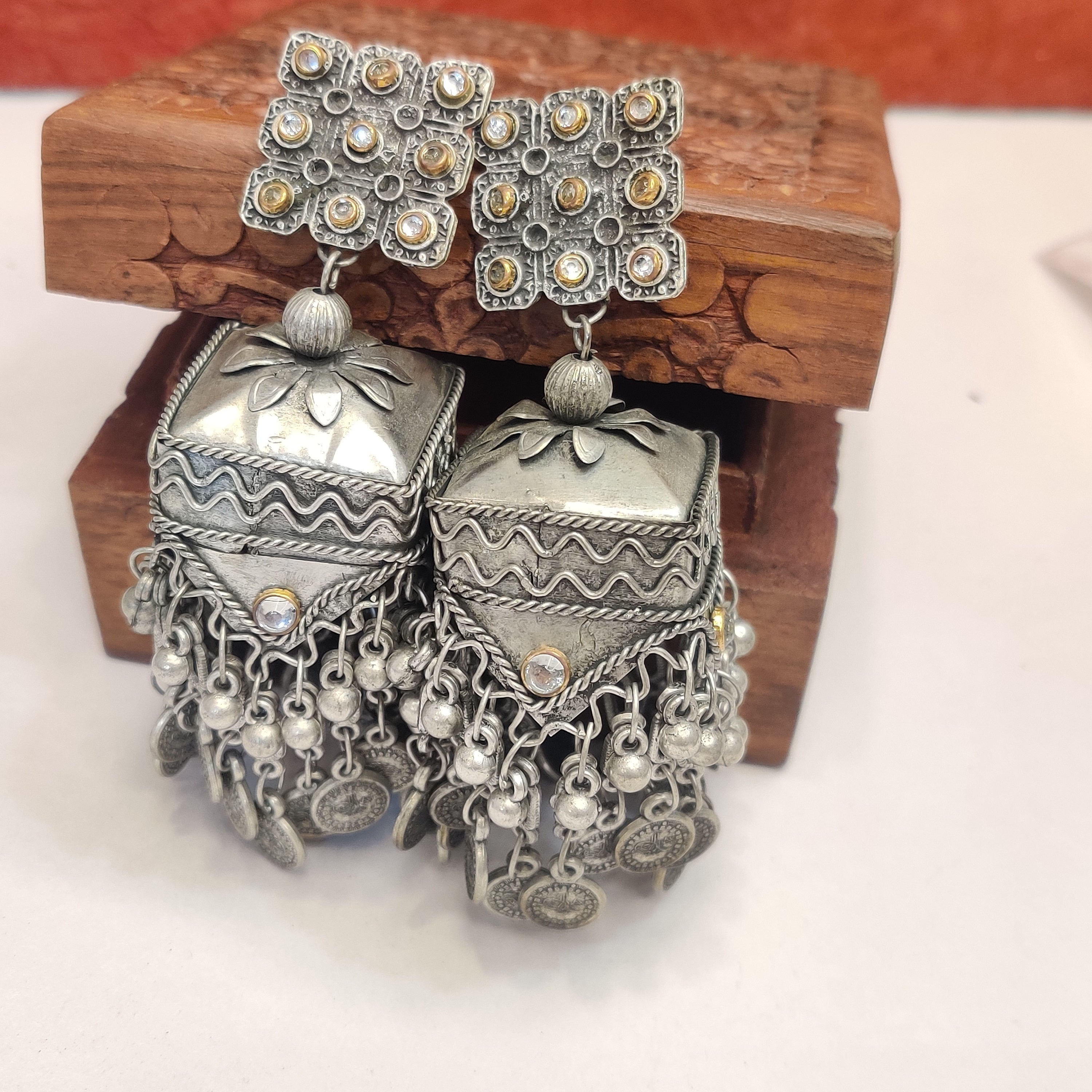 Boho German Silver Jhumka Earrings