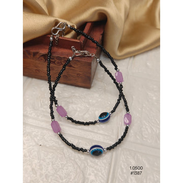 Purple Stone Evil Eye Black Beaded Anklet Set