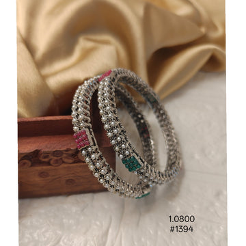 Silver Plated Red and Green Stone  Bangles