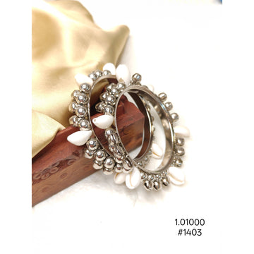 Oxidized Silver-Plated White Shell Bangles