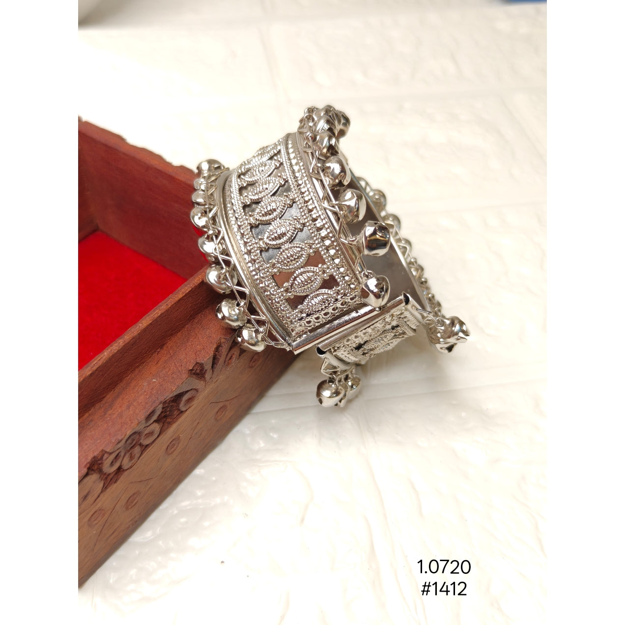 Oxidized Silver Ghungroo Cuff Bracelet