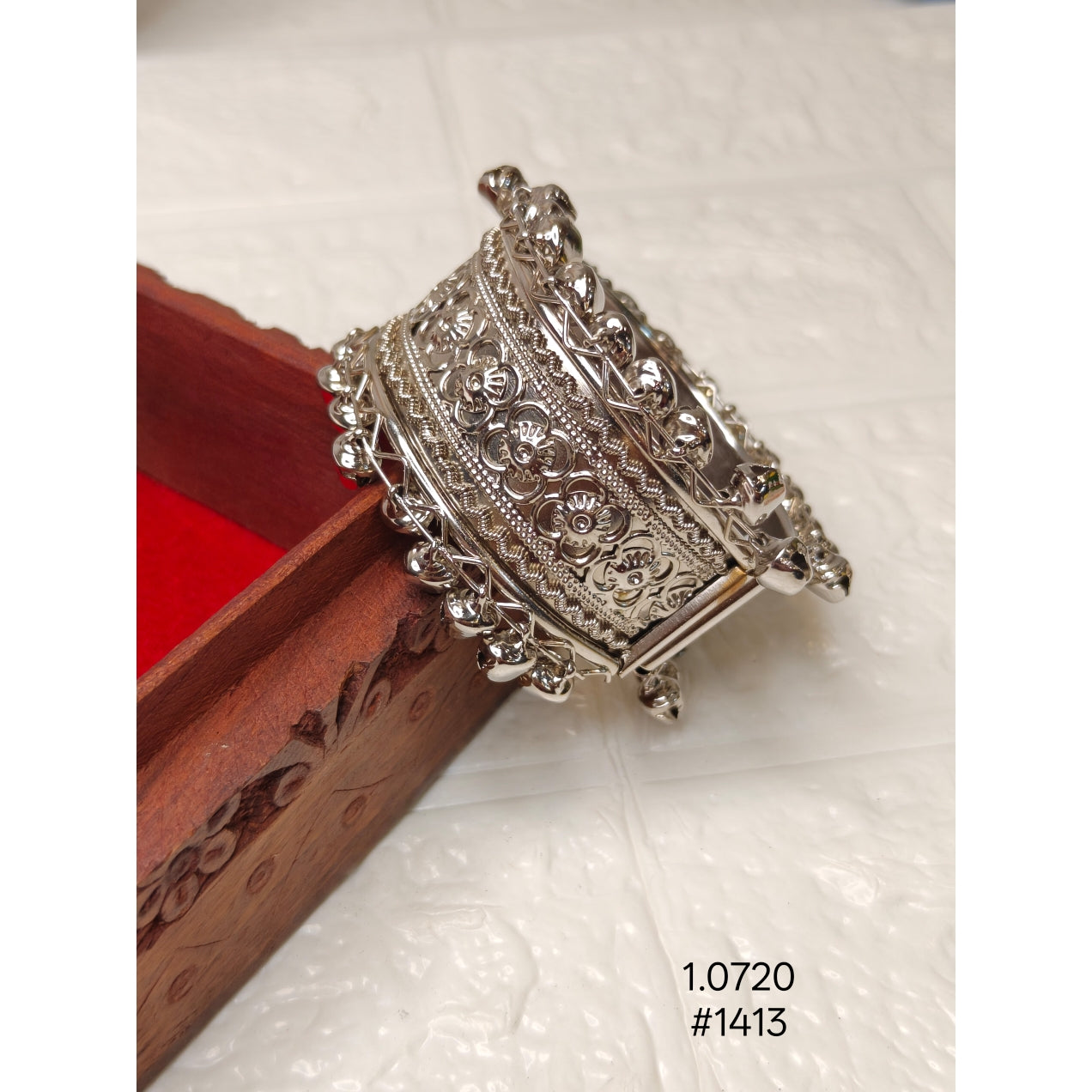 Oxidized Silver Ghungroo Broad Cuff Bracelet