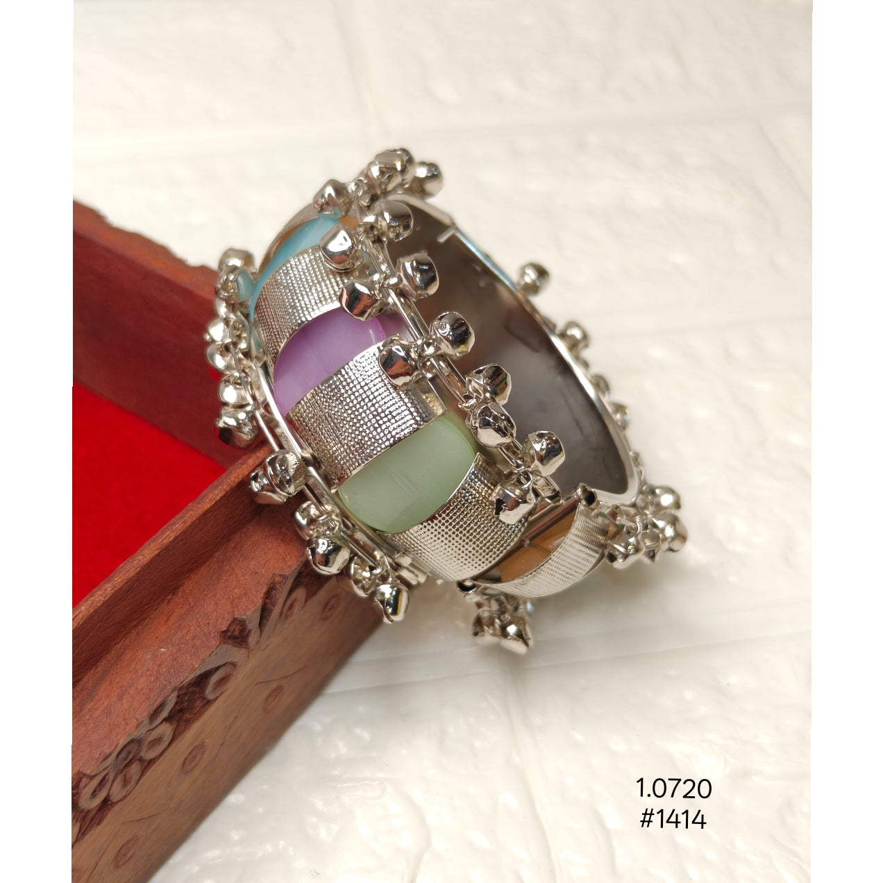 Silver Tone oxidized Braclets with Multicolour Beads and Ghungroo Bells