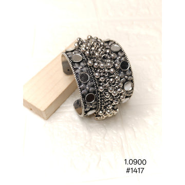 Ethnic Silver Oxidised Afghani Ghungroo & Mirror Work Adjustable  Bracelet