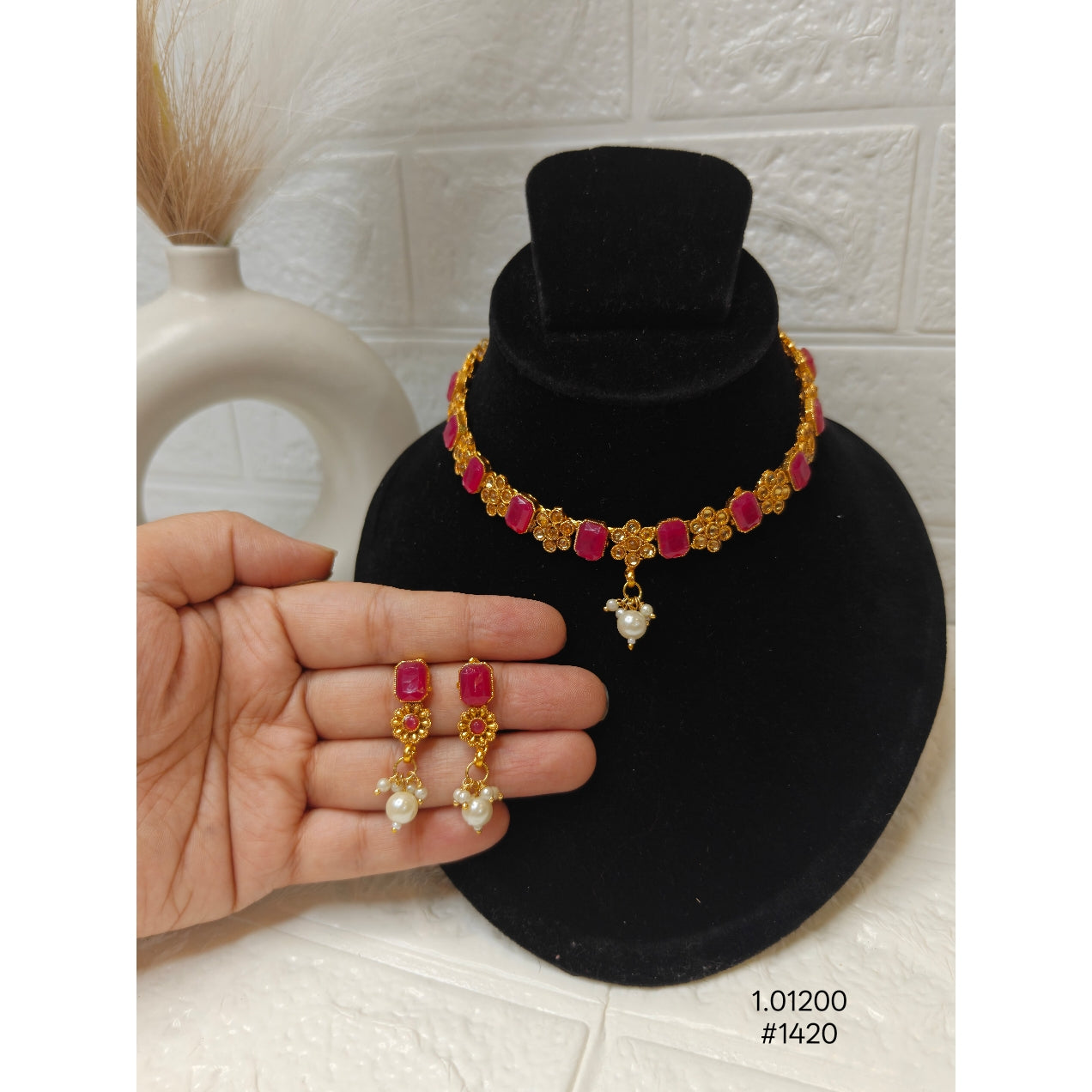 Gold-Plated Ruby Pink  Necklace Set