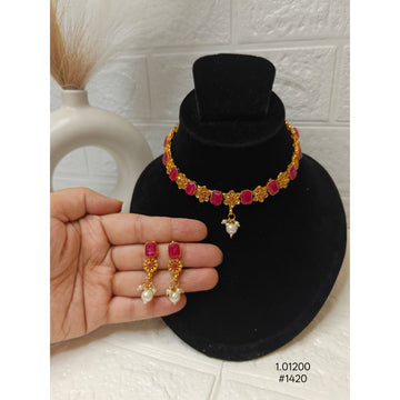 Gold-Plated Ruby Pink  Necklace Set