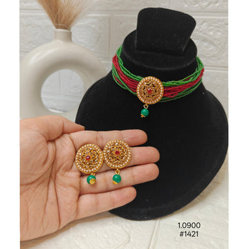 Traditional Kundan Meenakari Gold Plated Choker Necklace Set with Earrings