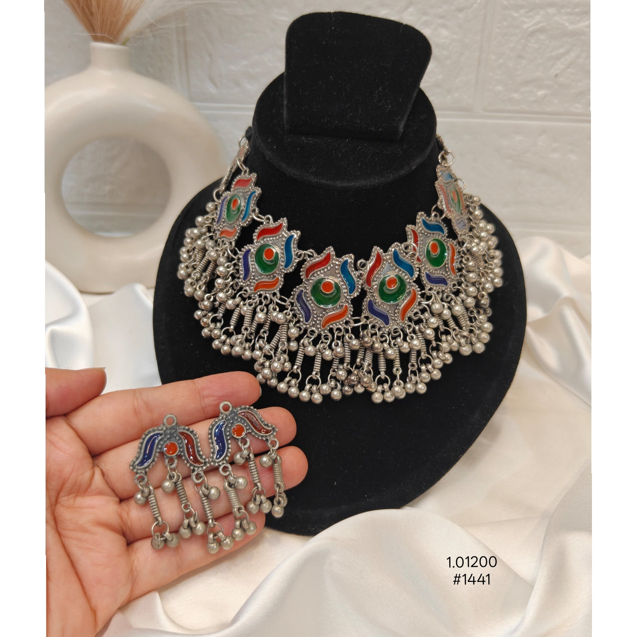 Afghani-Style Traditional Oxidized Silver Necklace Set