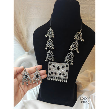 Black Stone Silver Oxidized Long Necklace Set