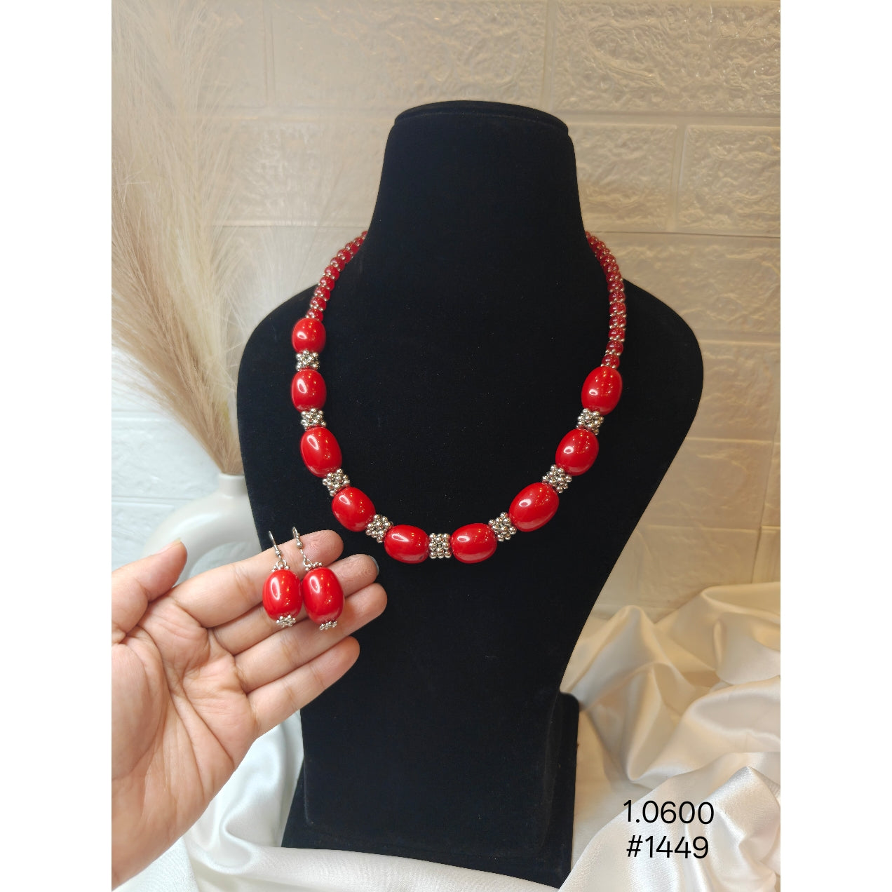 Cherry Red Monalisha Bead Necklace Set
