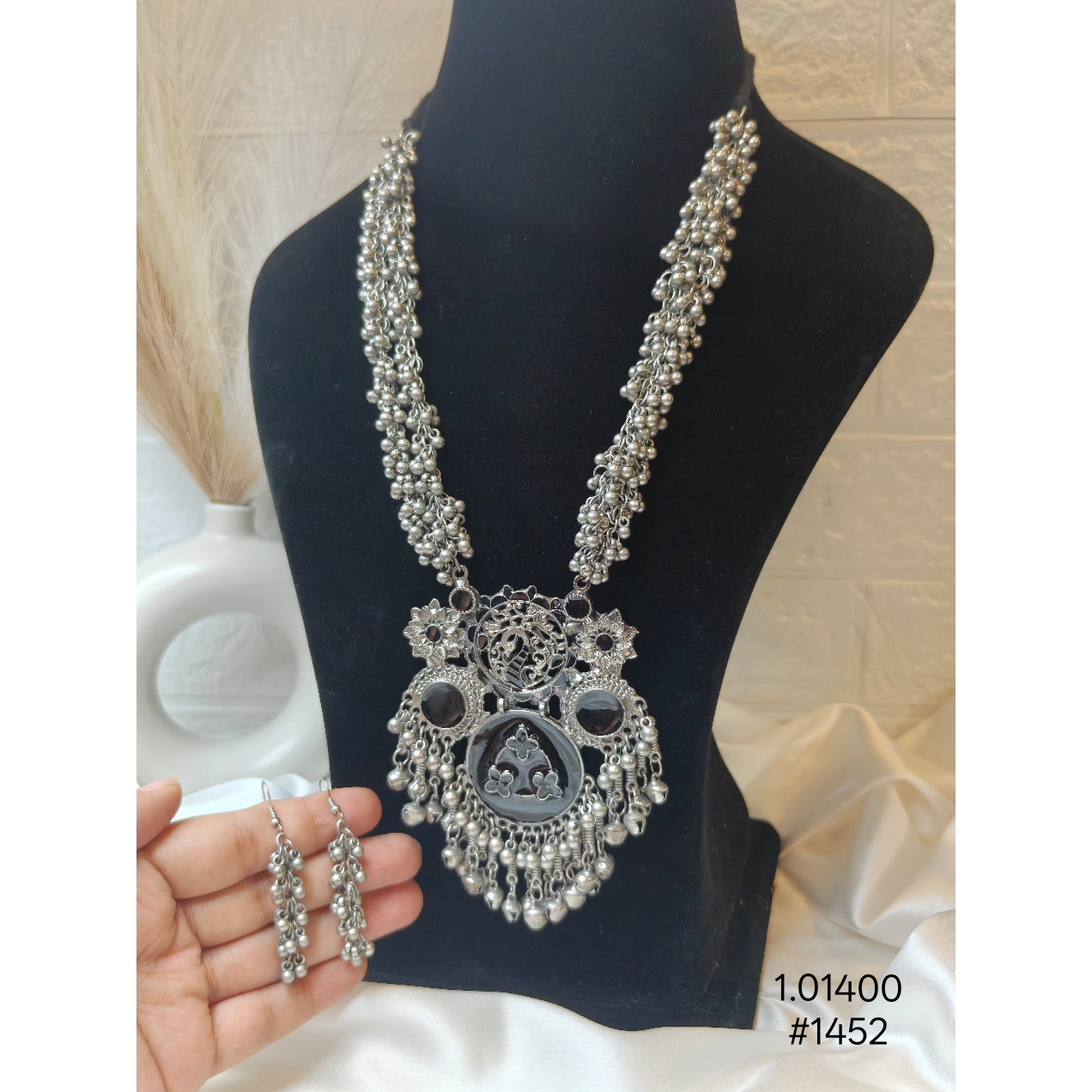 Silver Oxidized Long Pendant Necklace