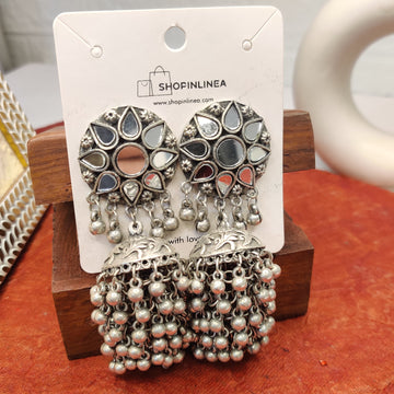 Oxidized Mirror Ghungroo Earrings