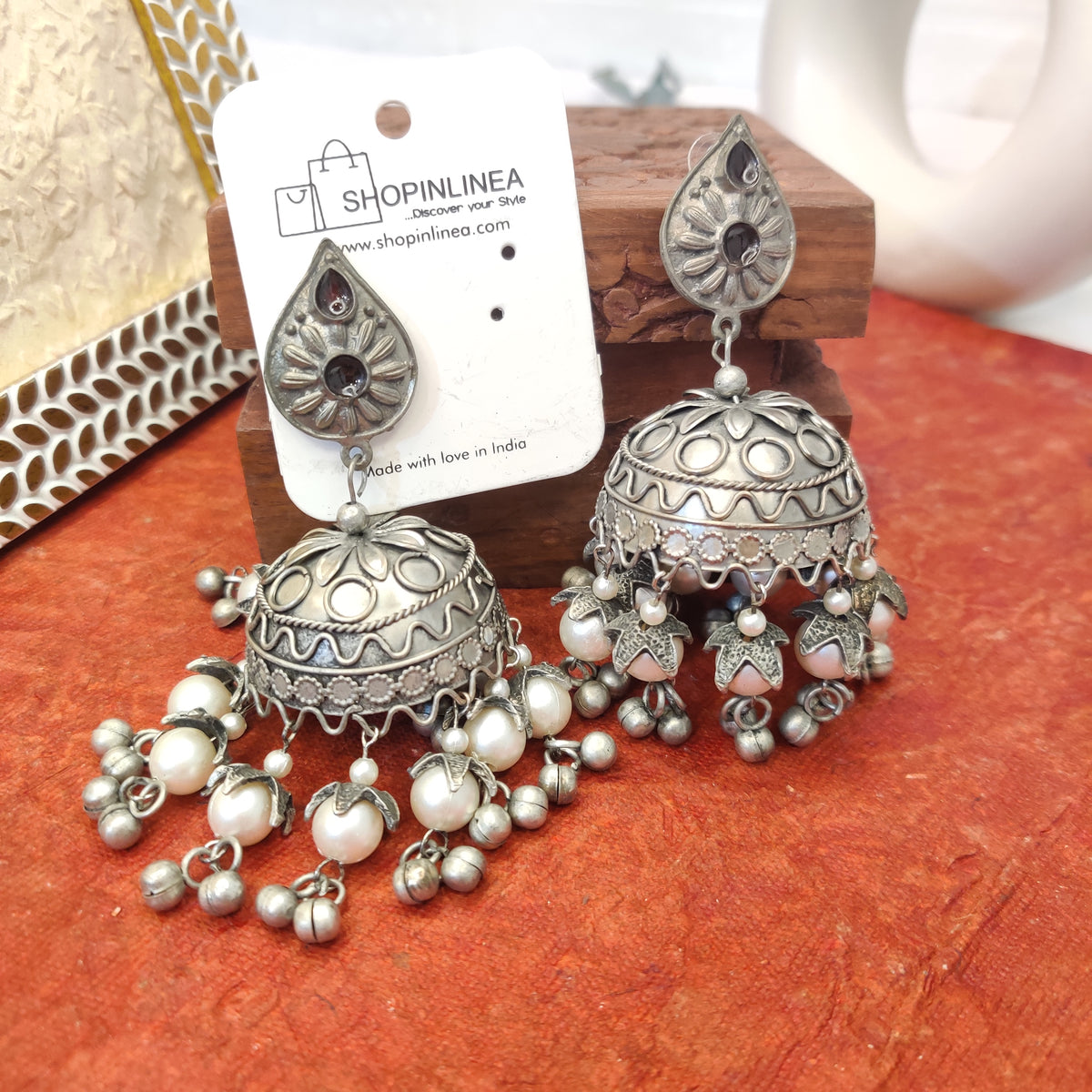 Oxidised Jhumka With Pearl