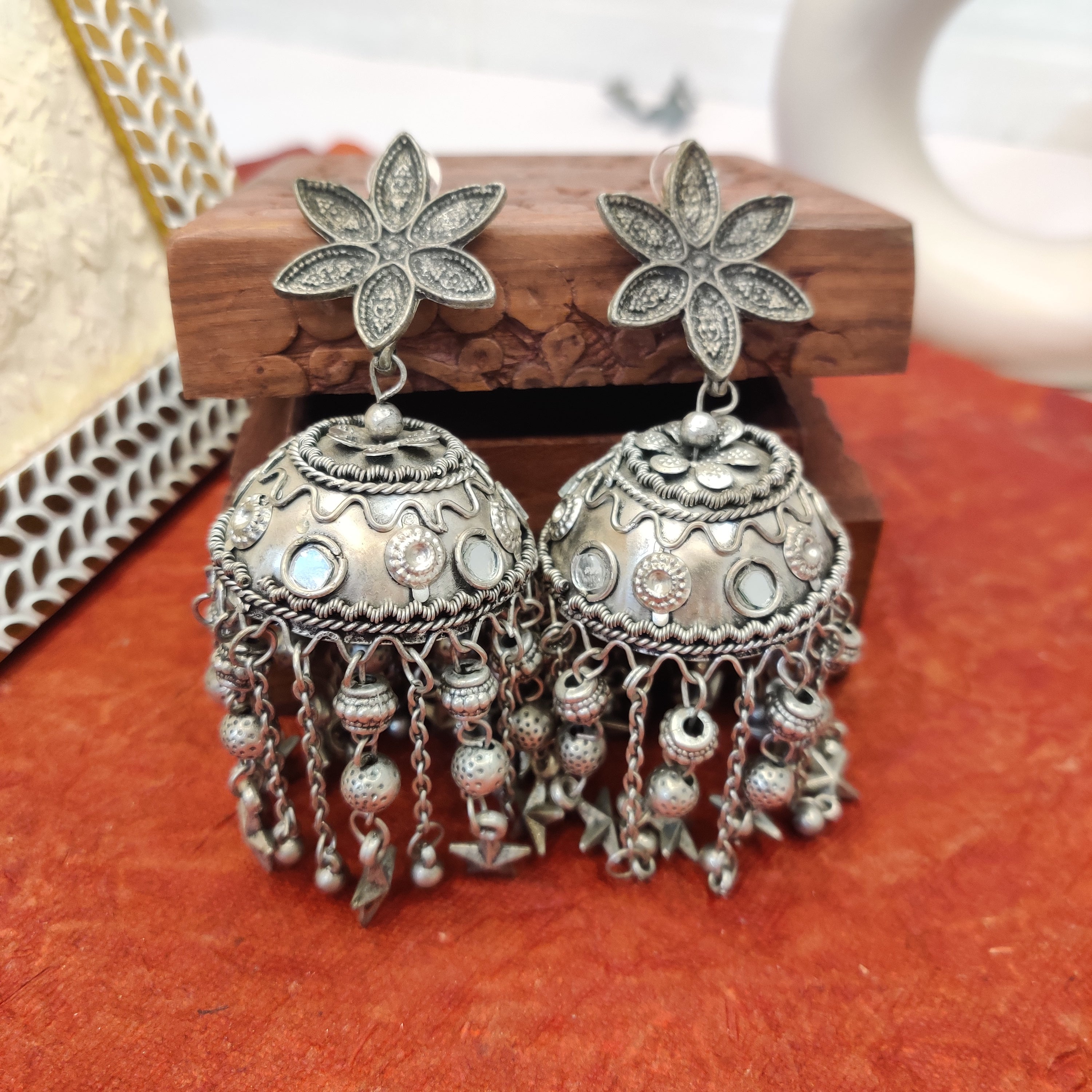 Floral Oxidised Jhumka
