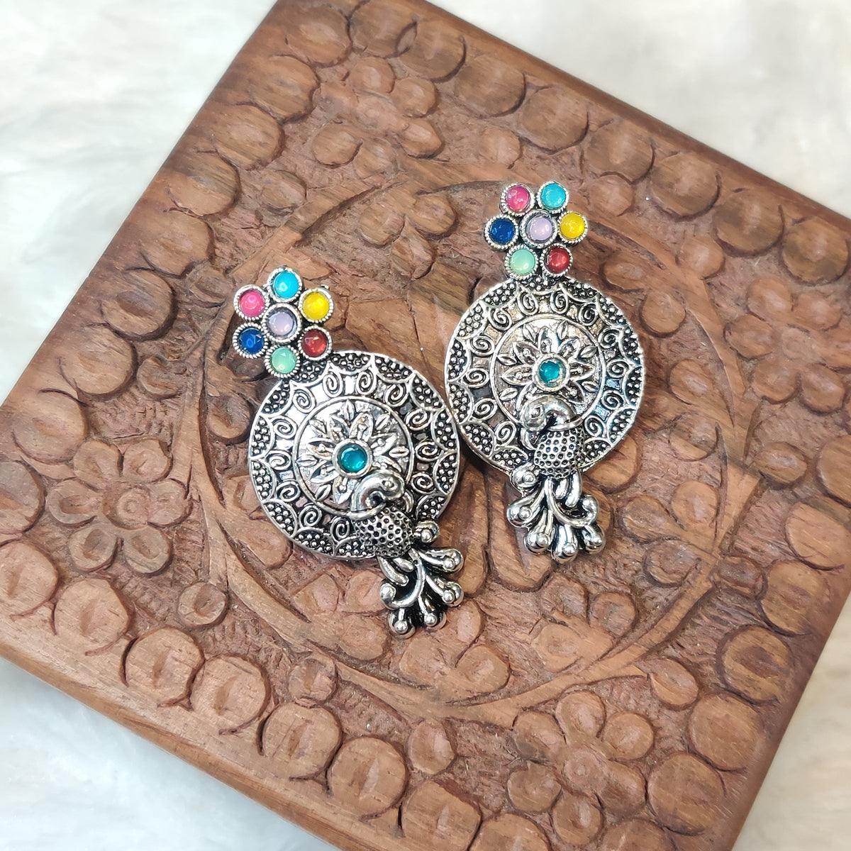 Trendy Multi-Color German Silver Earrings