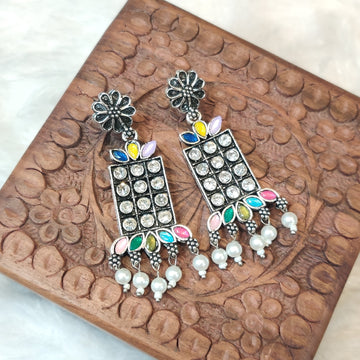 Oxidized German Silver Earrings with Stones