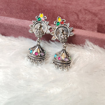 Multi-Color Stone German Silver Earrings