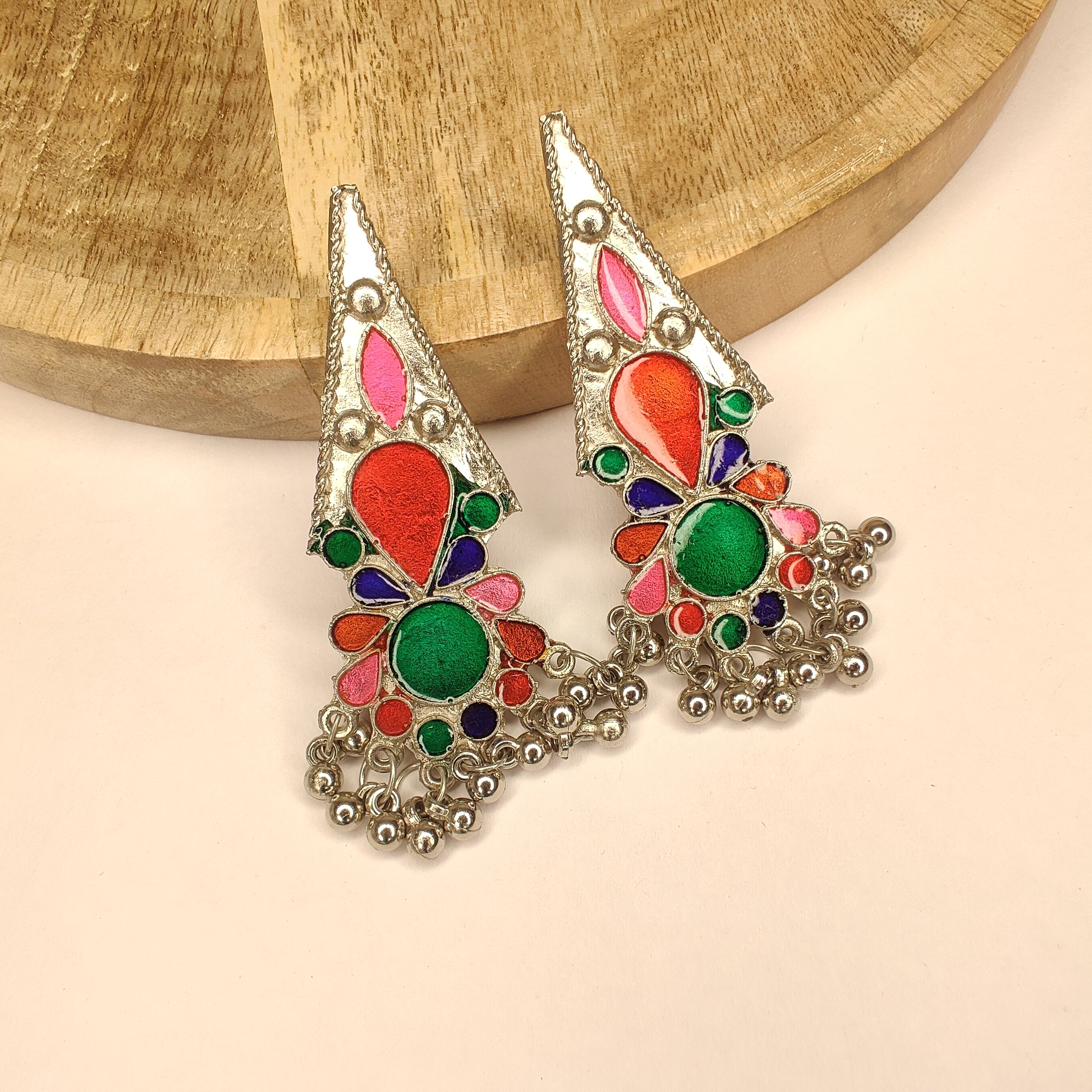 Multi Color Afghani Stud Earrings