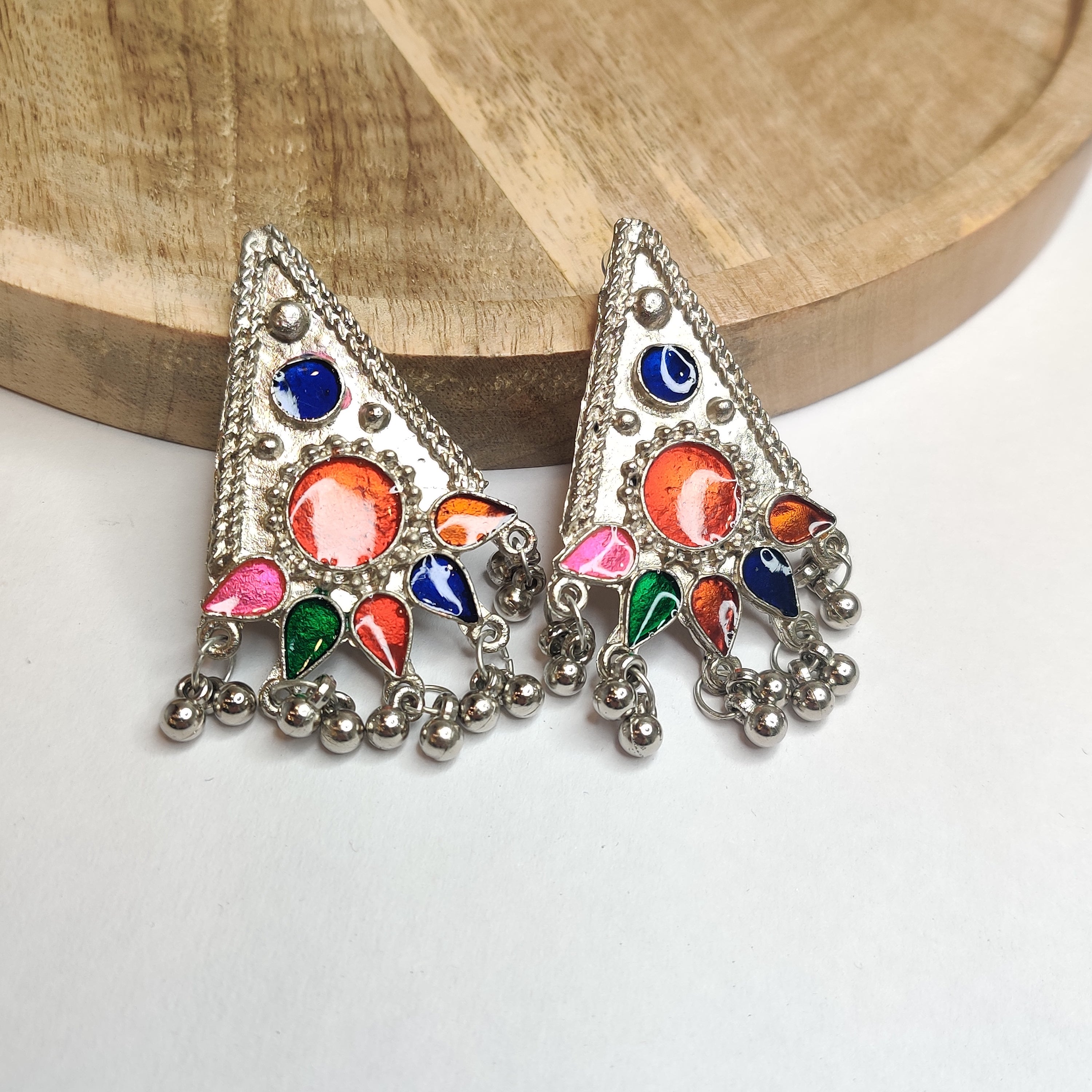 Multi-Color Afghani Stud Earrings