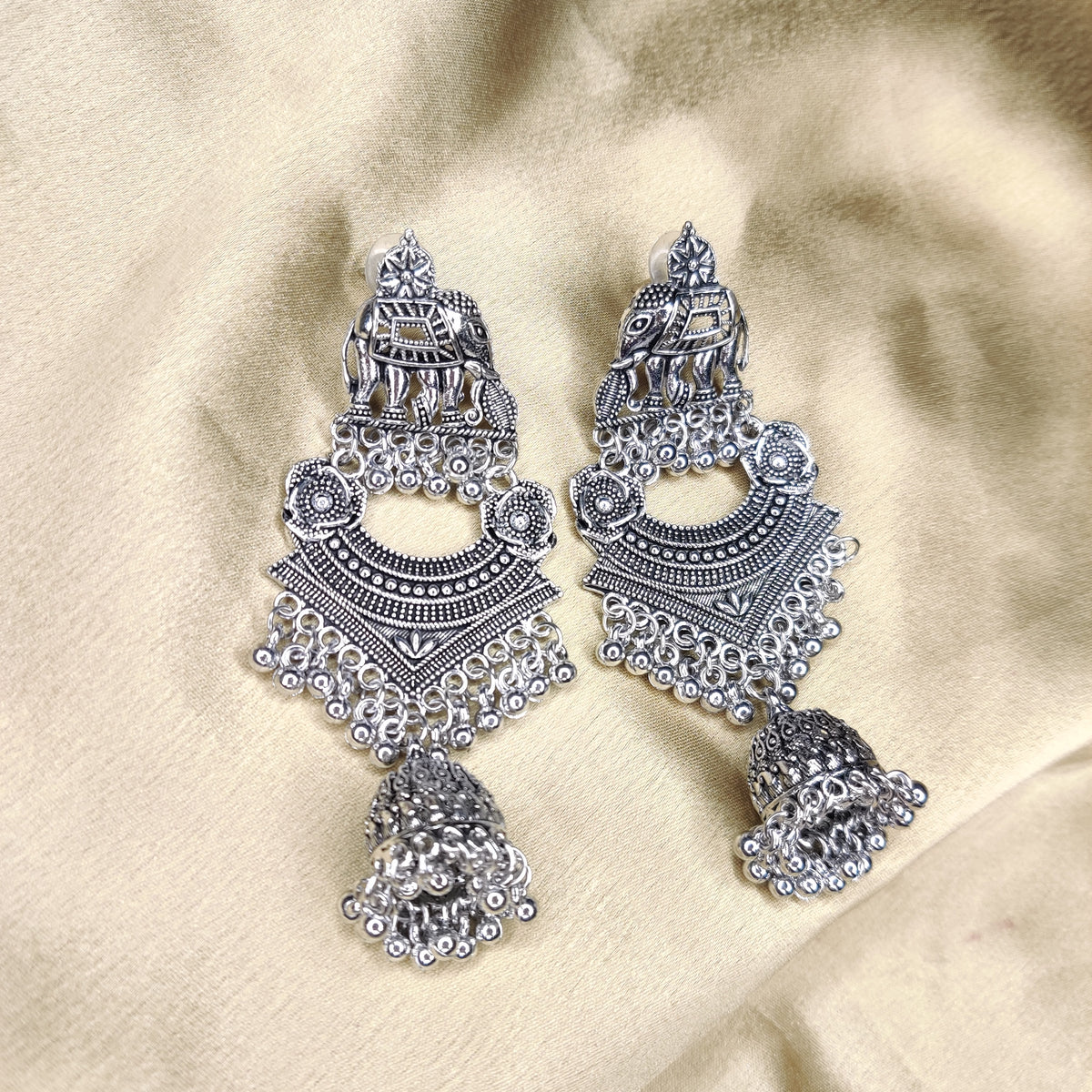Oxidised Elephant Jhumki