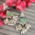 Silver Danglers with Green Stones