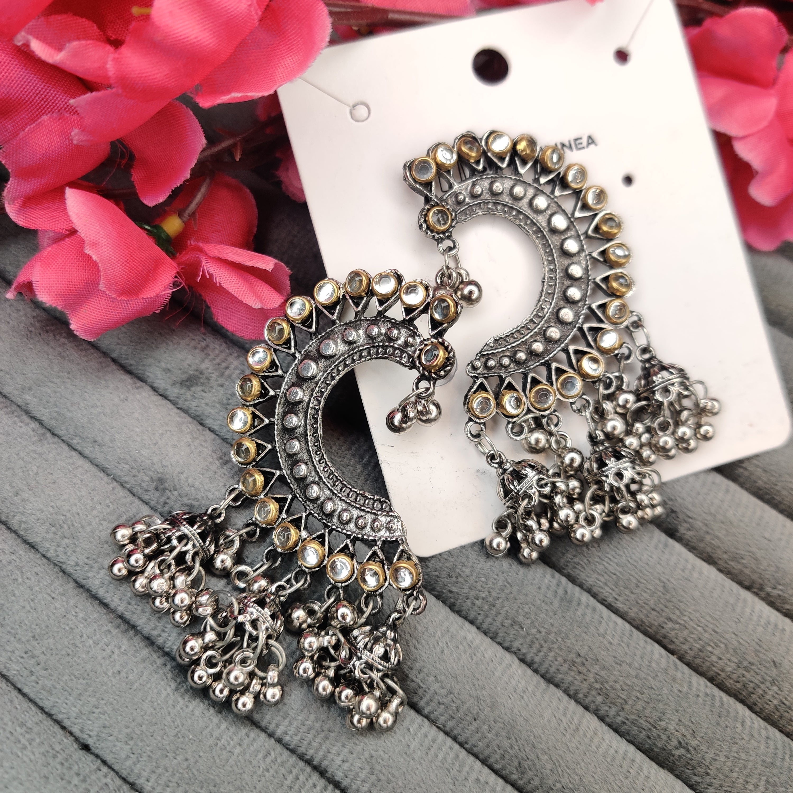 Festive Wear Silver Multi Jhumka Earrings