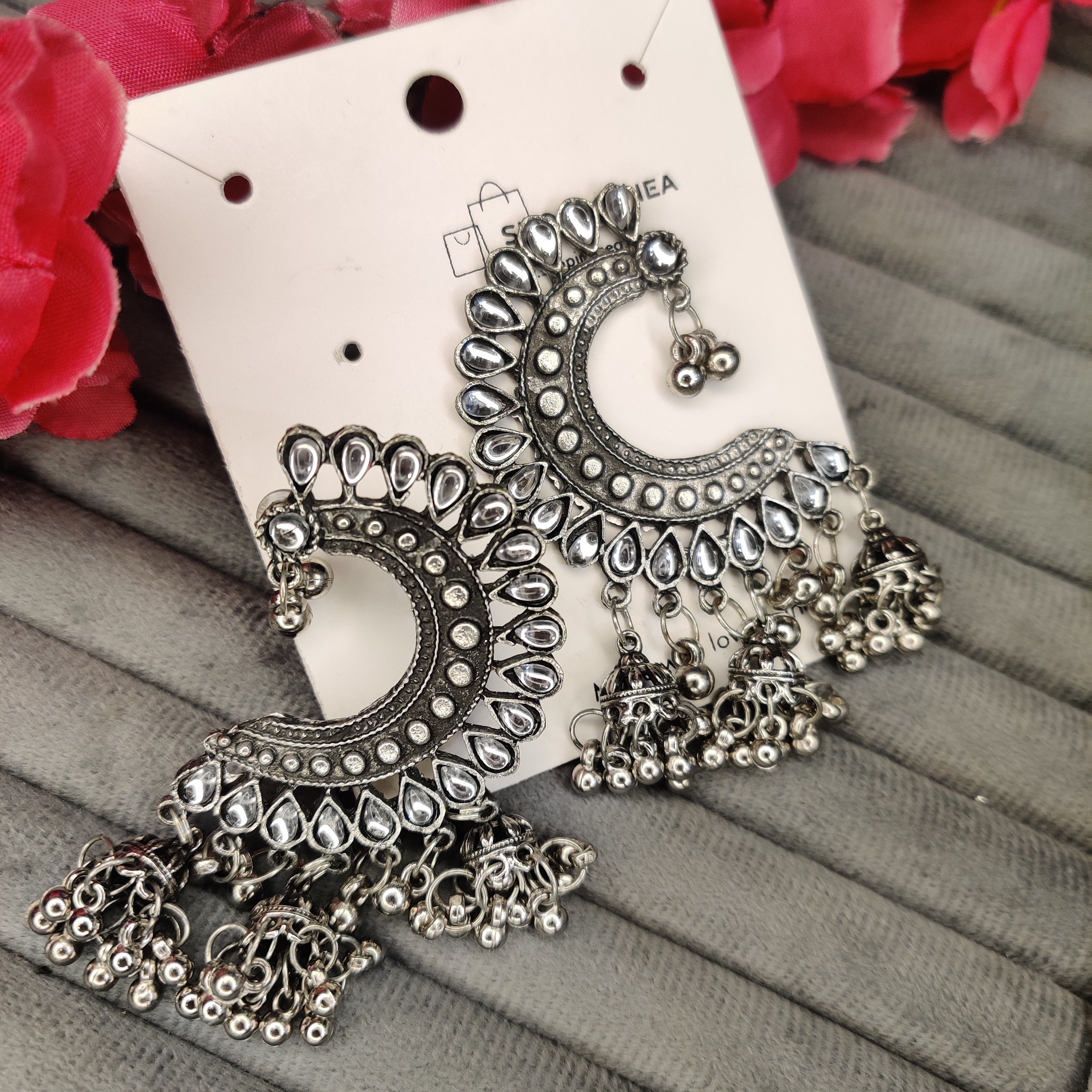 Ethnic Silver Multi-Tier Small Jhumkas