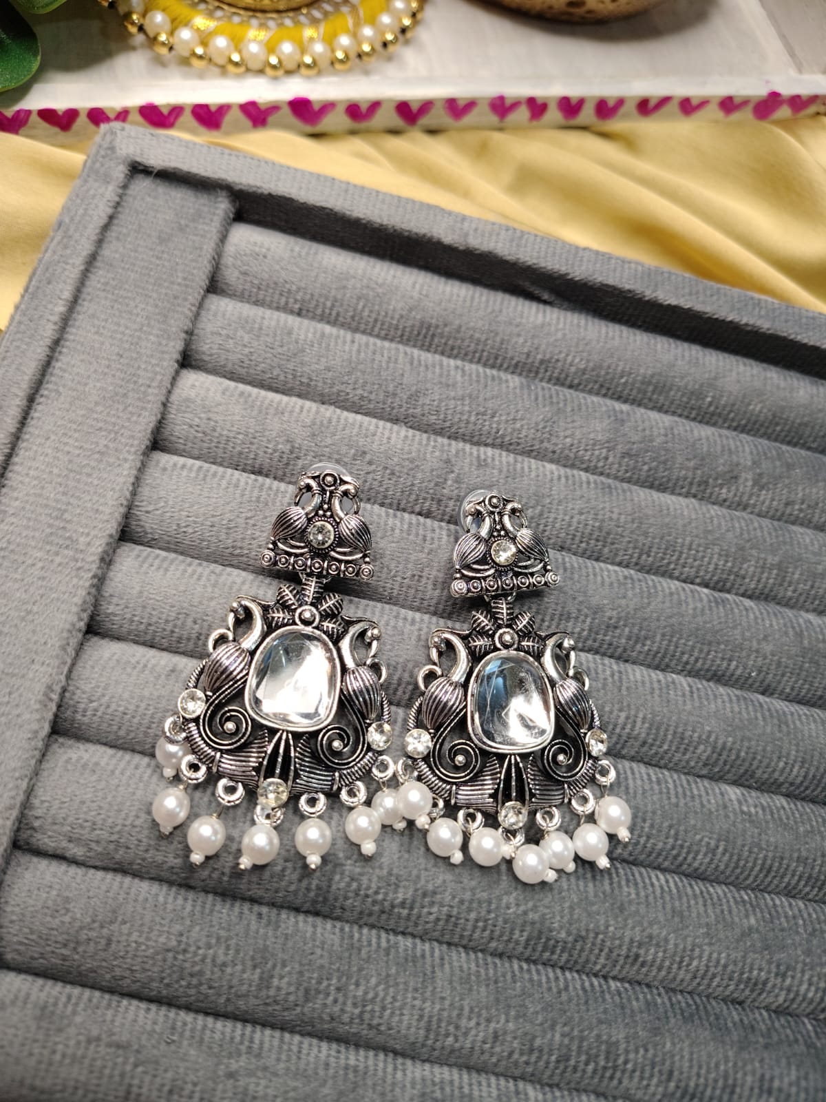 Antique Stone Oxidised Danglers