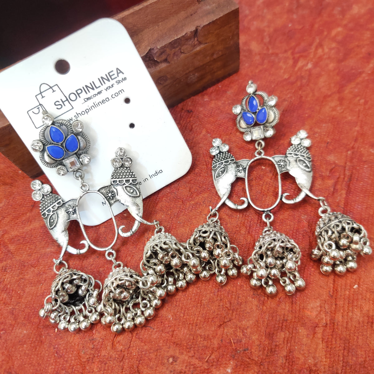 Elephant Charm Jhumki in Blue Stones