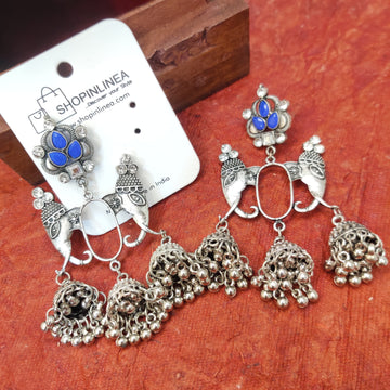 Elephant Charm Jhumki in Blue Stones