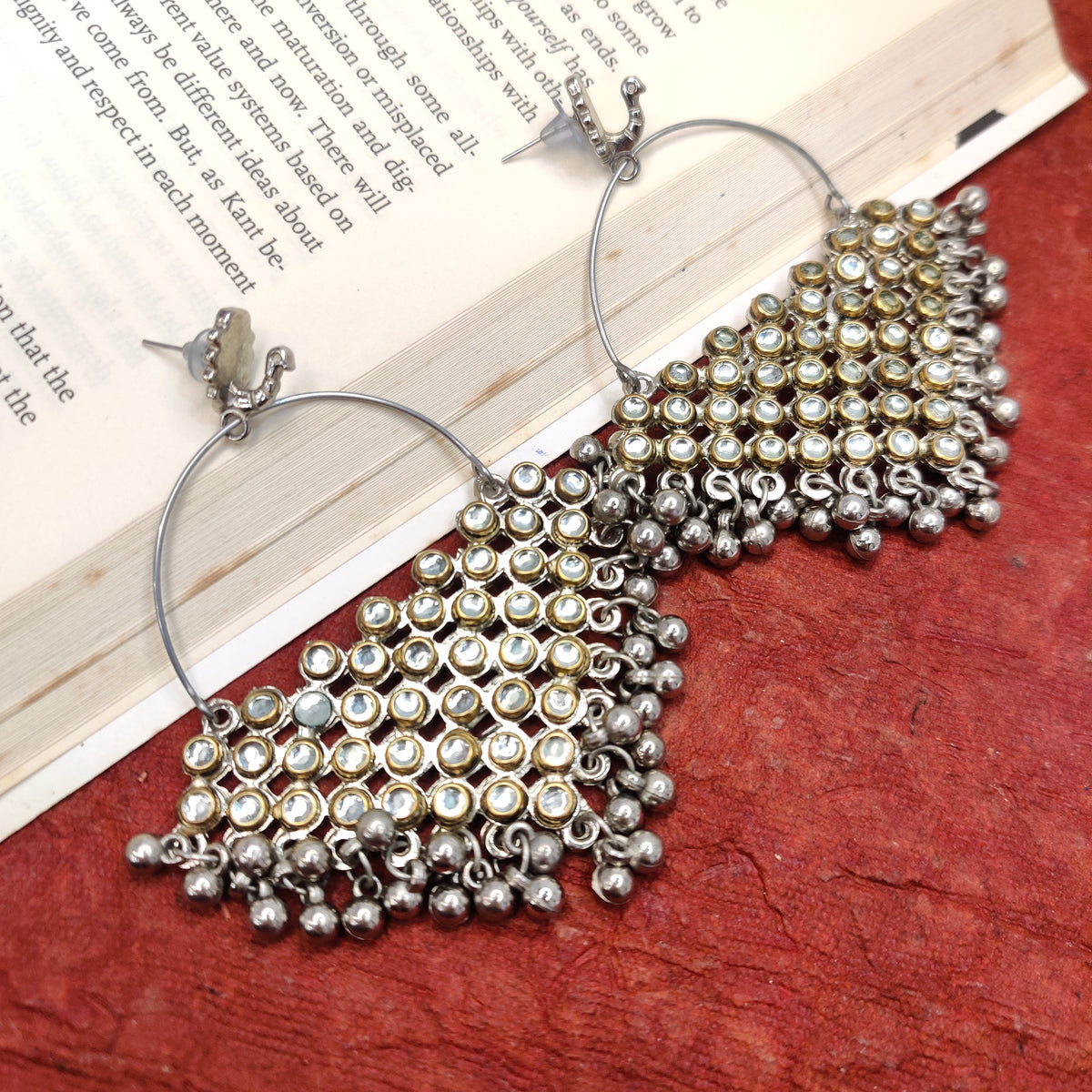 Statement Dual Tone Stone Jhumka Earrings