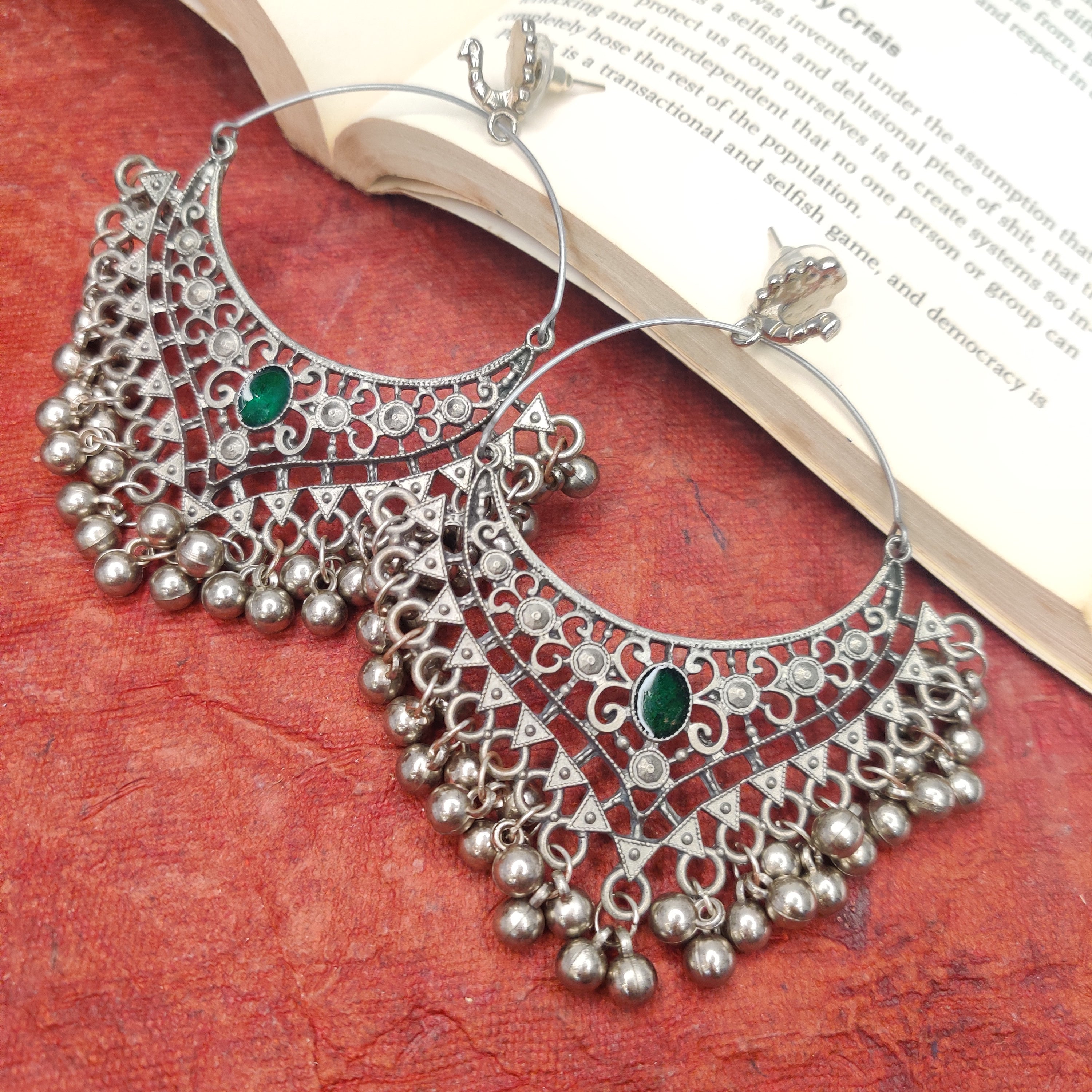 Chic Green & Silver Minimal Earrings