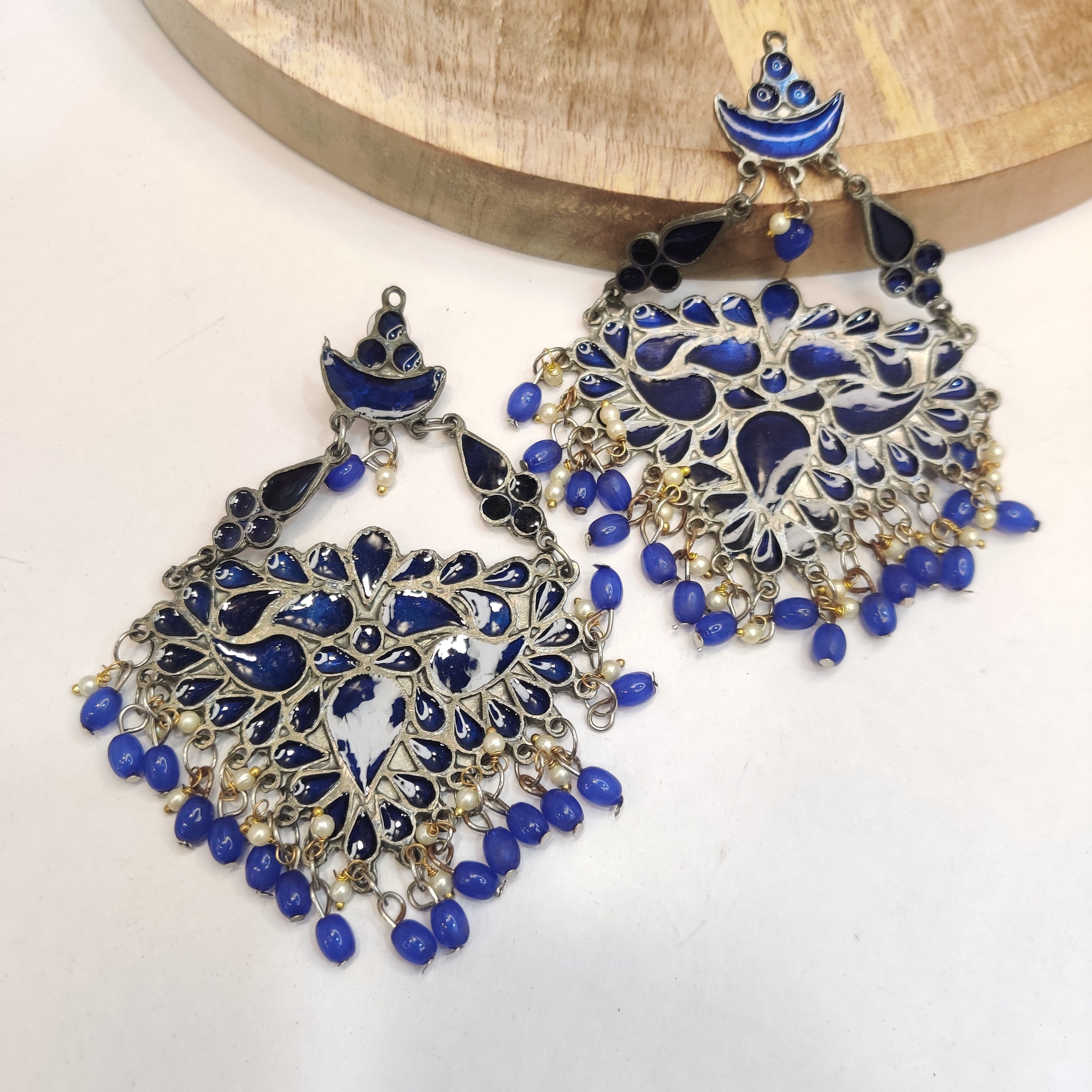 Ethnic Blue Afghani Statement Earrings