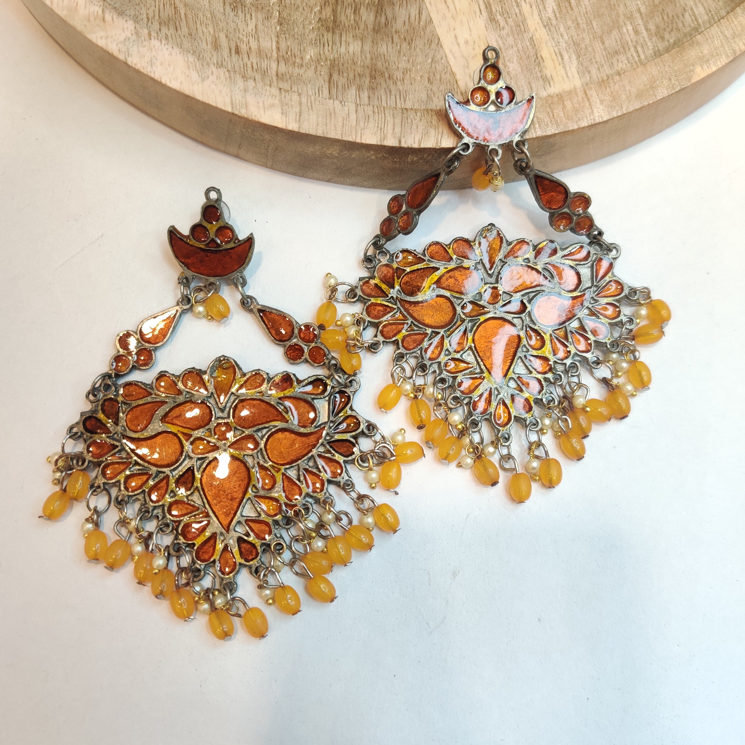 Ethnic Afghani Statement Earrings In Rust
