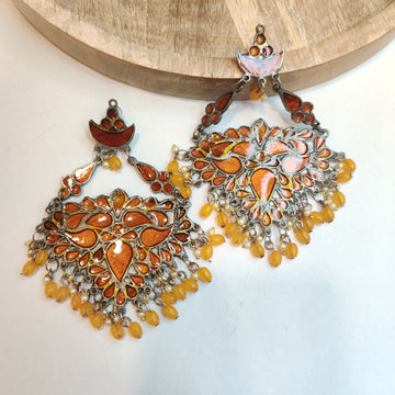 Ethnic Afghani Statement Earrings In Rust