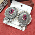 Big Silver Studs In Pink Stones