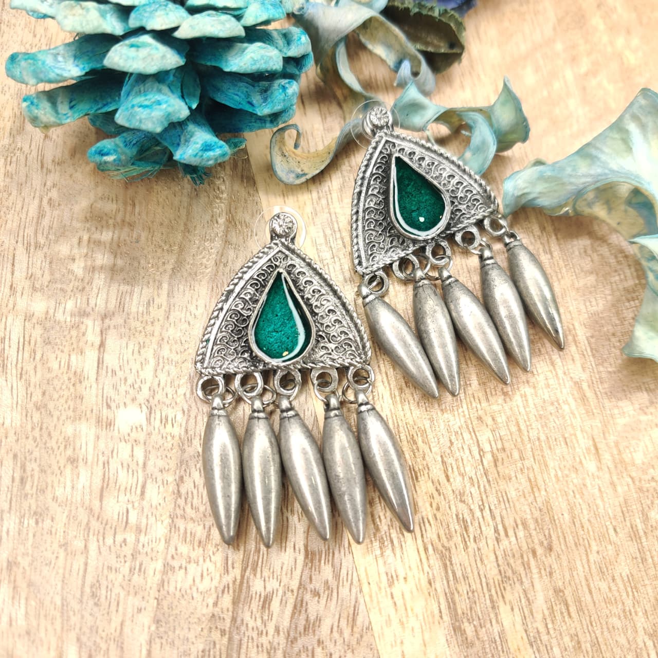 Minimal Silver Studs In Green