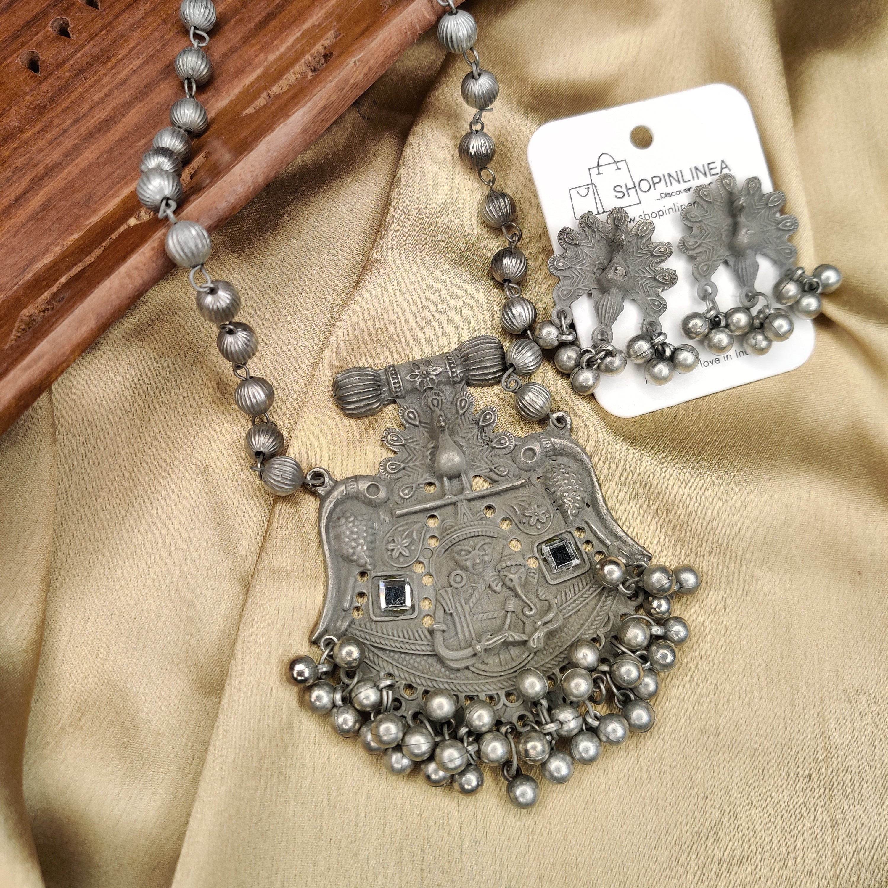 Oxidised Peacock Design Necklace Set