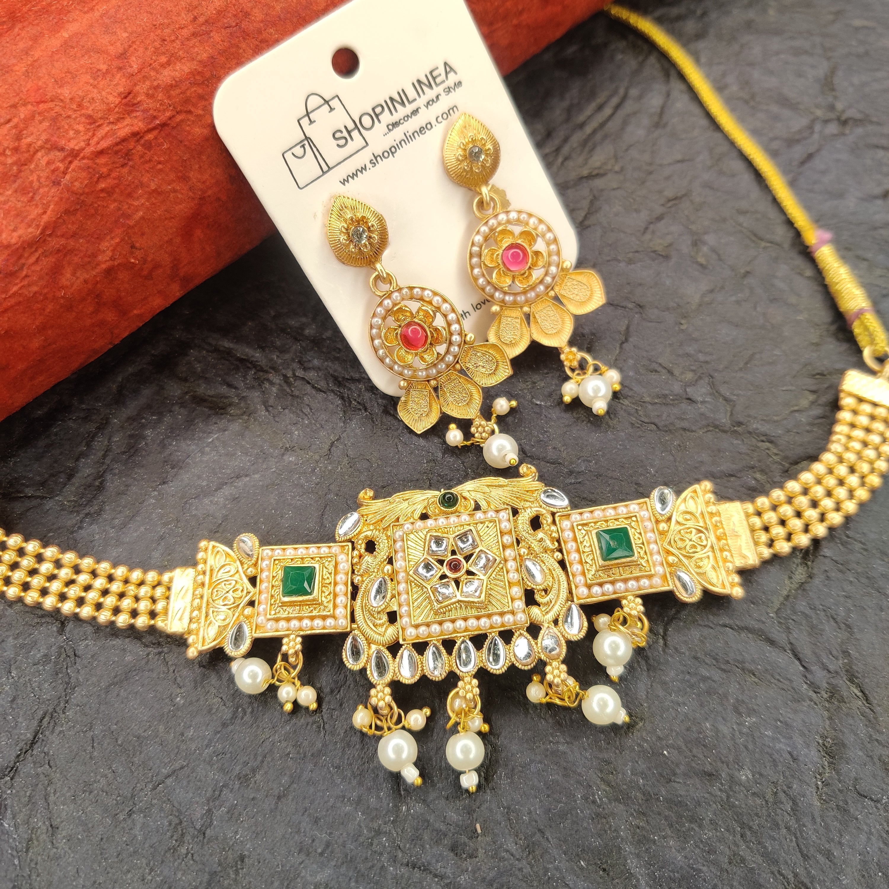 Traditional Pearl Temple Jewellery Set