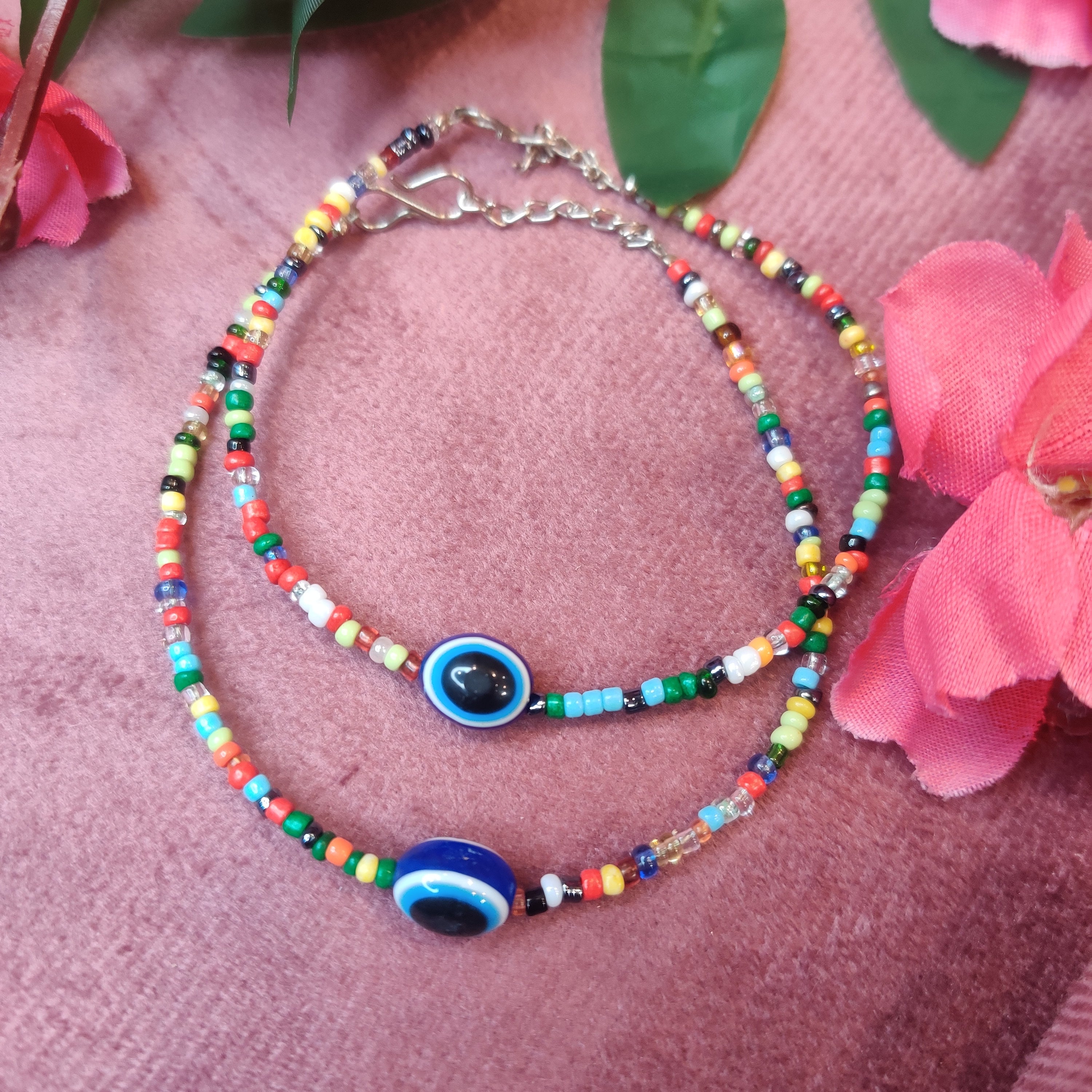 Bohemian Evil Eye Anklet with Beads