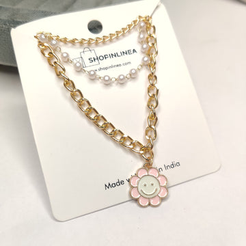 Cute PInk Floral Stack Bracelet